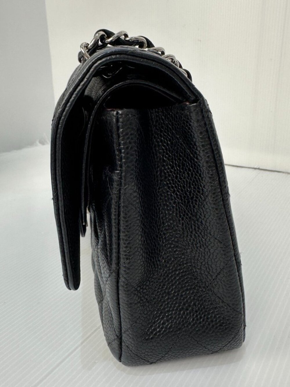 Authentic CHANEL Medium Classic Double Flap Bag Black Caviar Silver Hardware - Picture 4 of 16